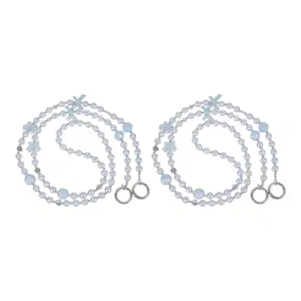 Front. Unique Bargains - 2pcs Pearl Beaded Bow Butterfly Universal Phone Wrist Strap Cute Charm for Women Girls Smartphones - Blue.