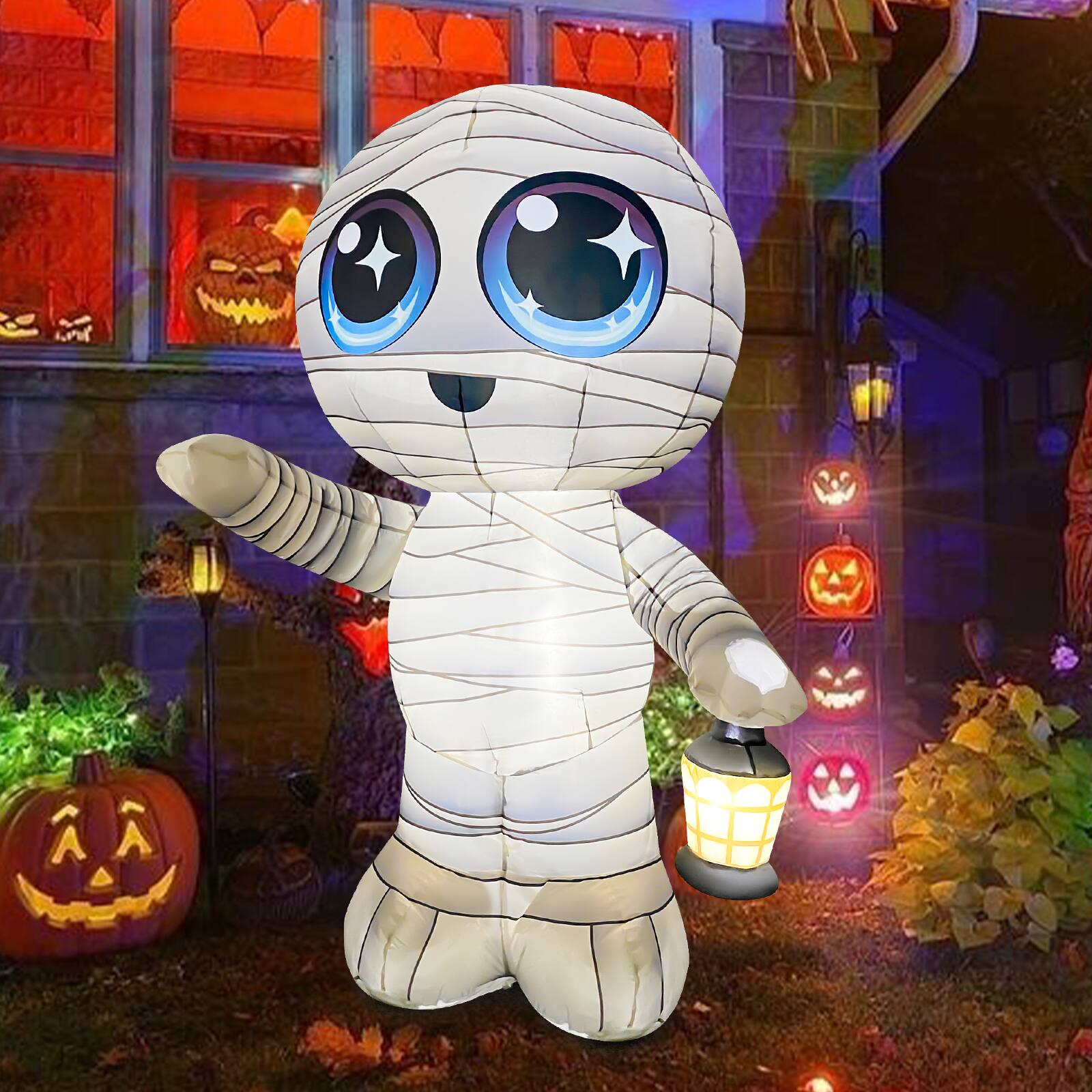 Angle. GOOSH Inflatables - GOOSH 5.2FT Inflatable Cute Mummy with Lantern – Light-Up Halloween Yard Decoration - White.