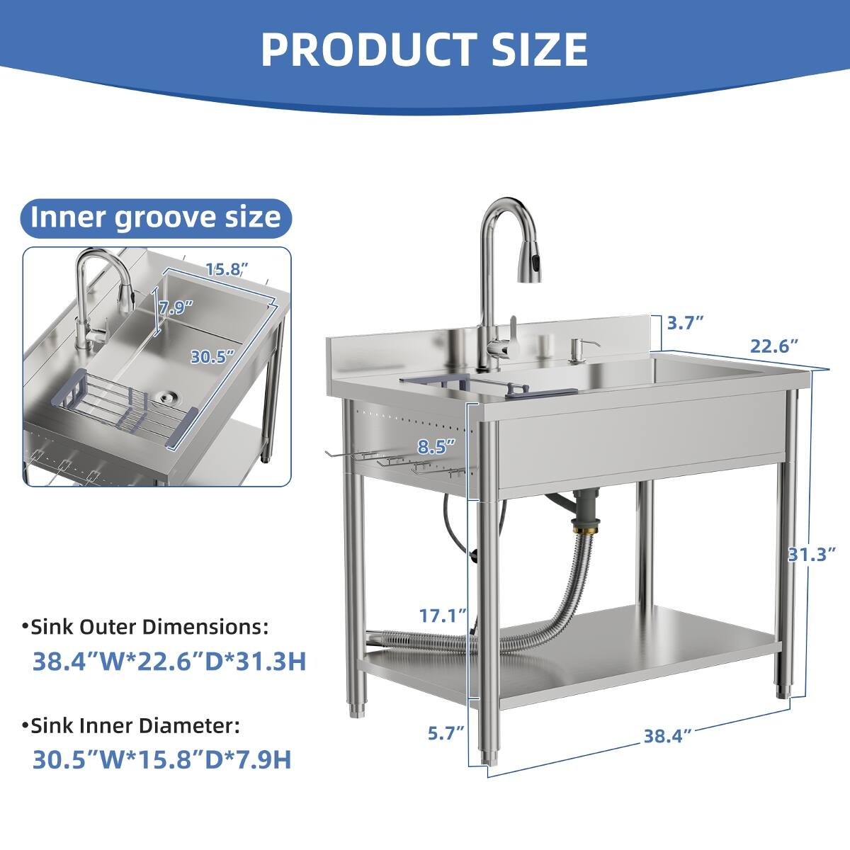 Ropilly Freestanding Stainless Steel Utility Sink with Drain Kit ...
