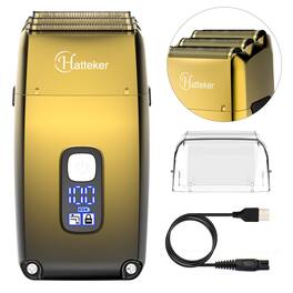 HATTEKER - Bald Head Shaver & Facial Hair Trimmer 3-Blade Foil Shaver for Men, , IPX7 Rechargeable, LED Display, Pop-Up Trimmer - Gold