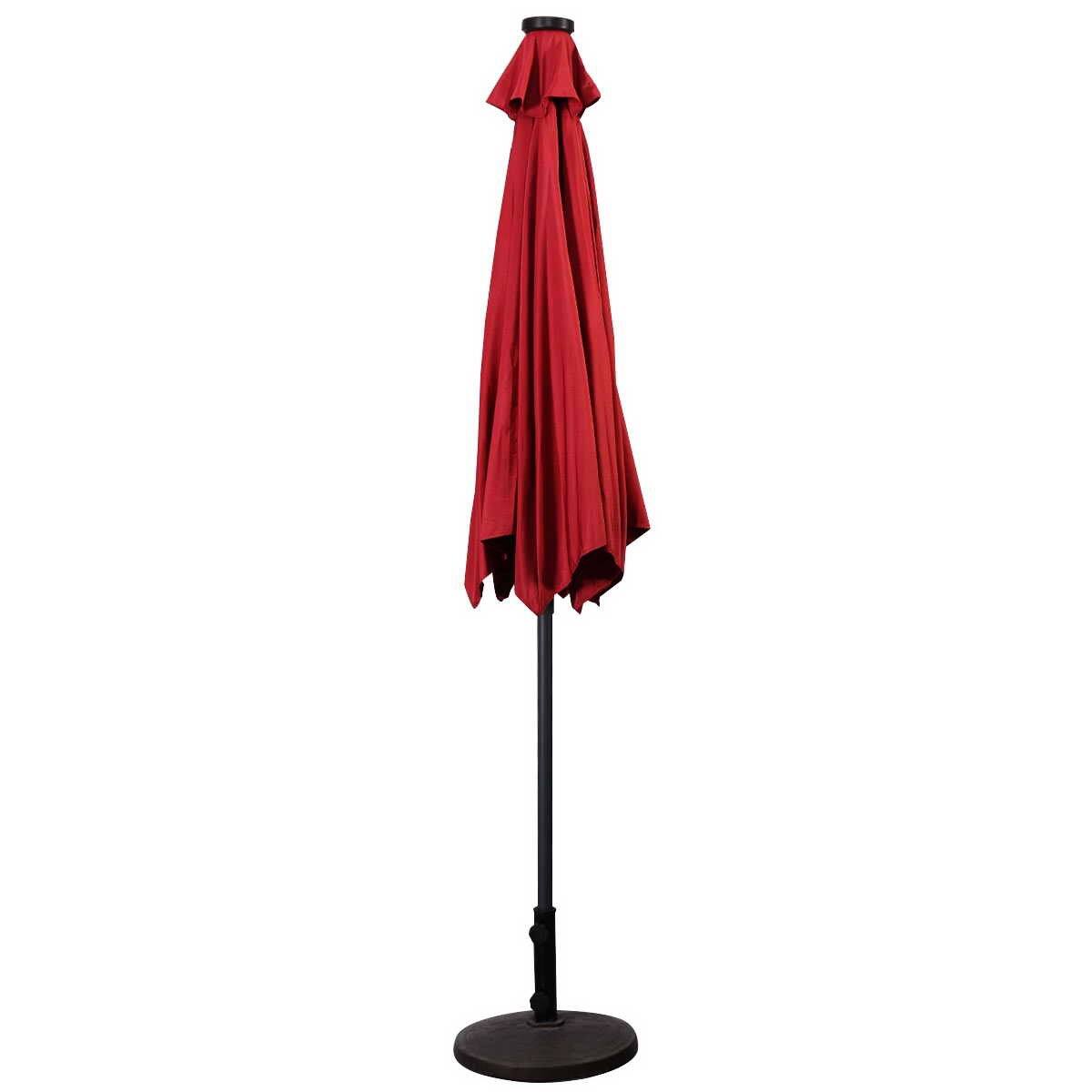 Back. WELLFOR - 9FT Patio Solar LED Umbrella with Tilt and Crank Lift.