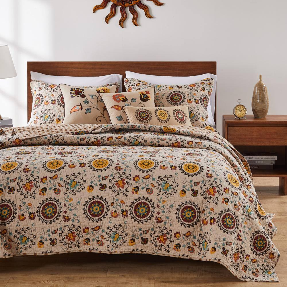 Alt View 1. Greenland Home Fashions - Greenland Home Fashion Andorra Quilt And Sham Bonus Set - 5 - Piece - Full/Queen 90x90", Multi - Multi.