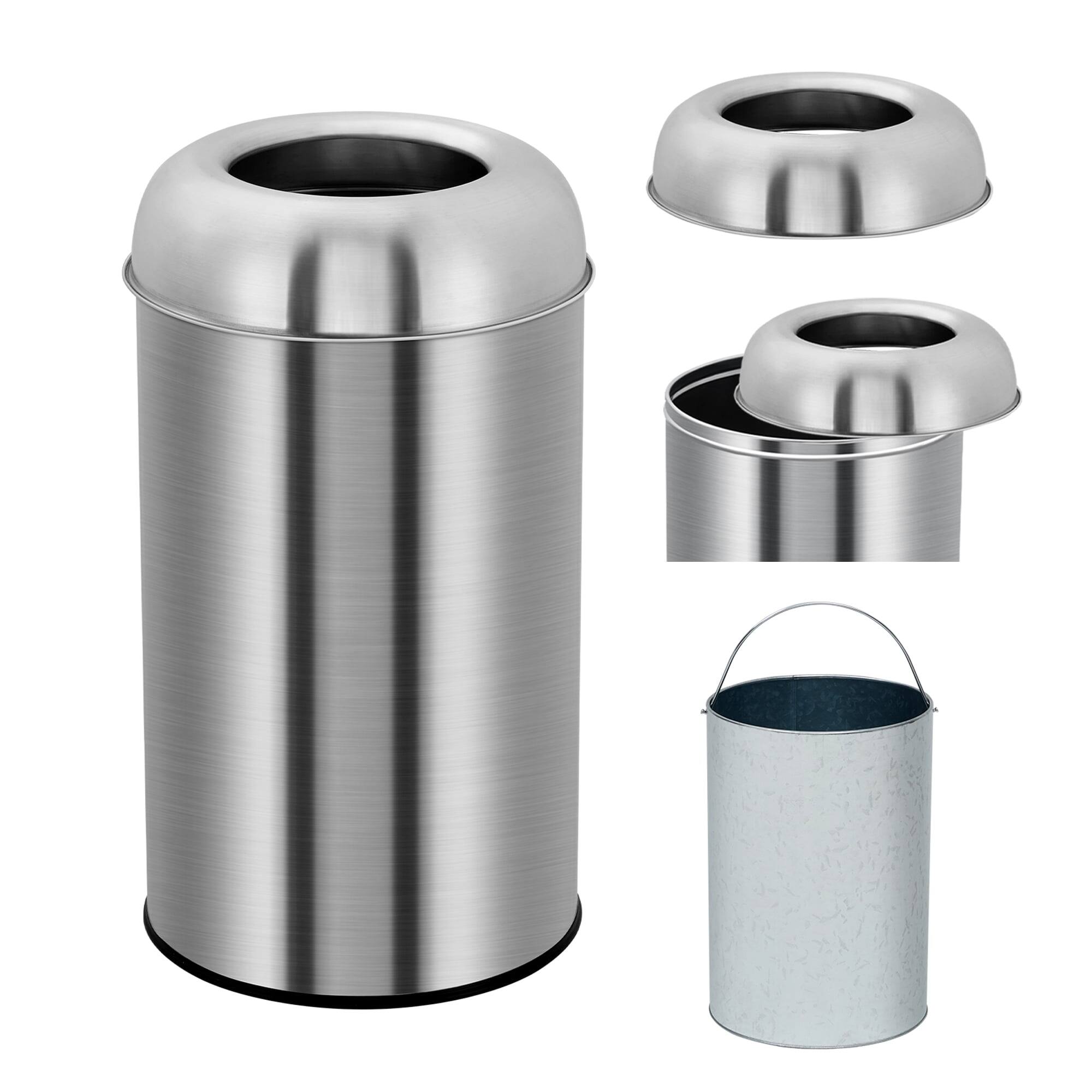 Front. Homhougo - Open Top Trash Can, 13 Gallon/18.5 Gallon Indoor/Outdoor Round Garbage Can with Removable Inner Basket - 50L Silver.