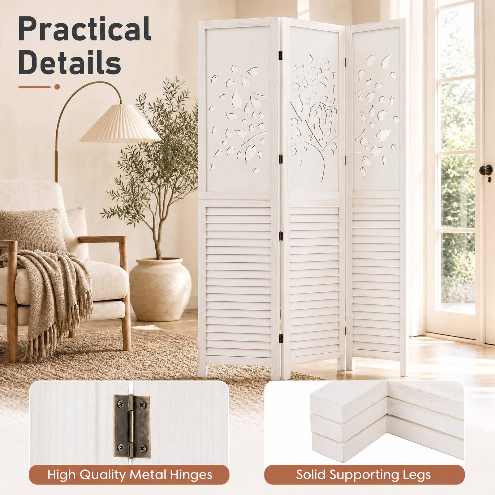 Practical Details

- High Quality Metal Hinges
- Solid Supporting Legs