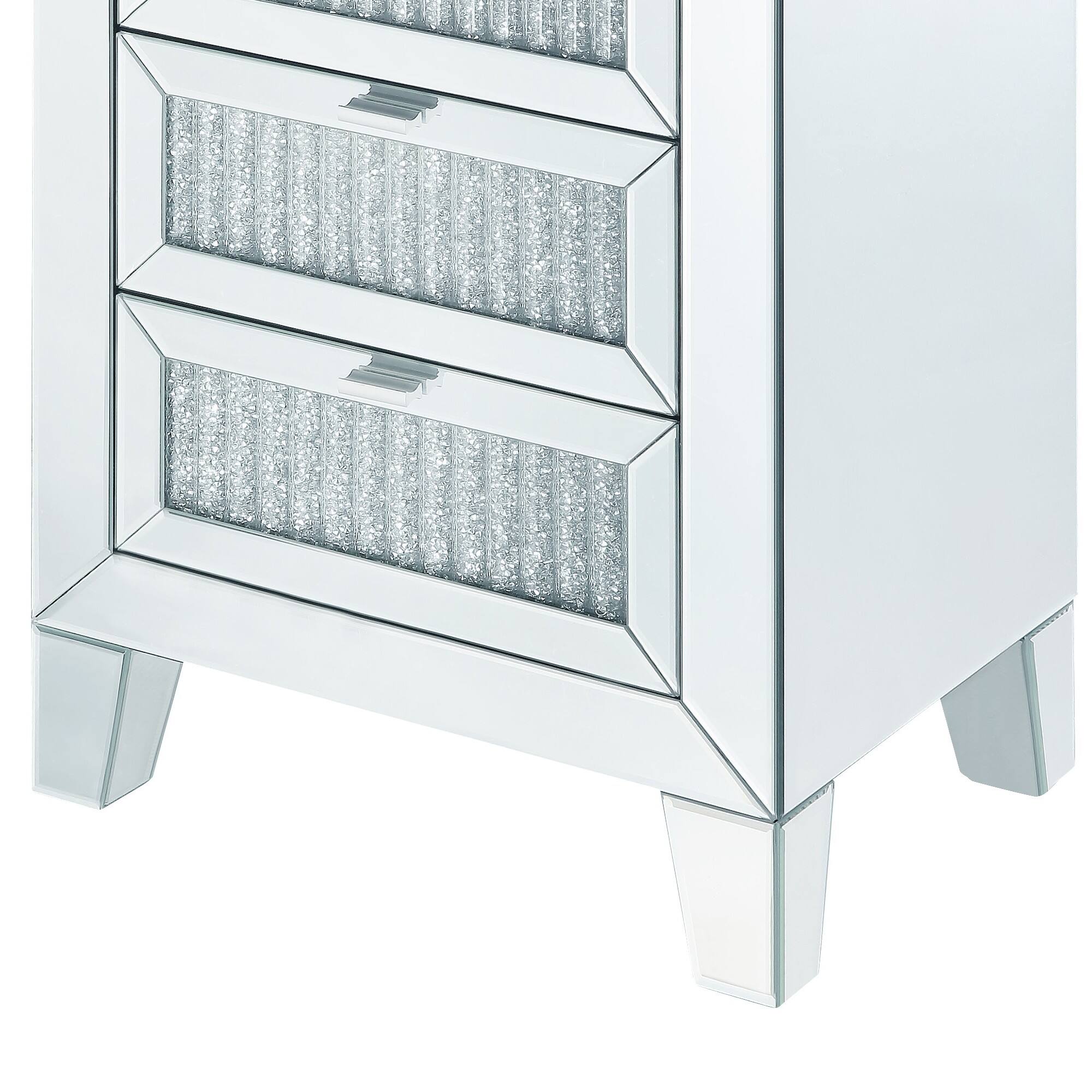 Alt View 3. Manhattan Lane - Contemporary Style Wooden Mirrored Night Table with 3 Drawers - Silver.