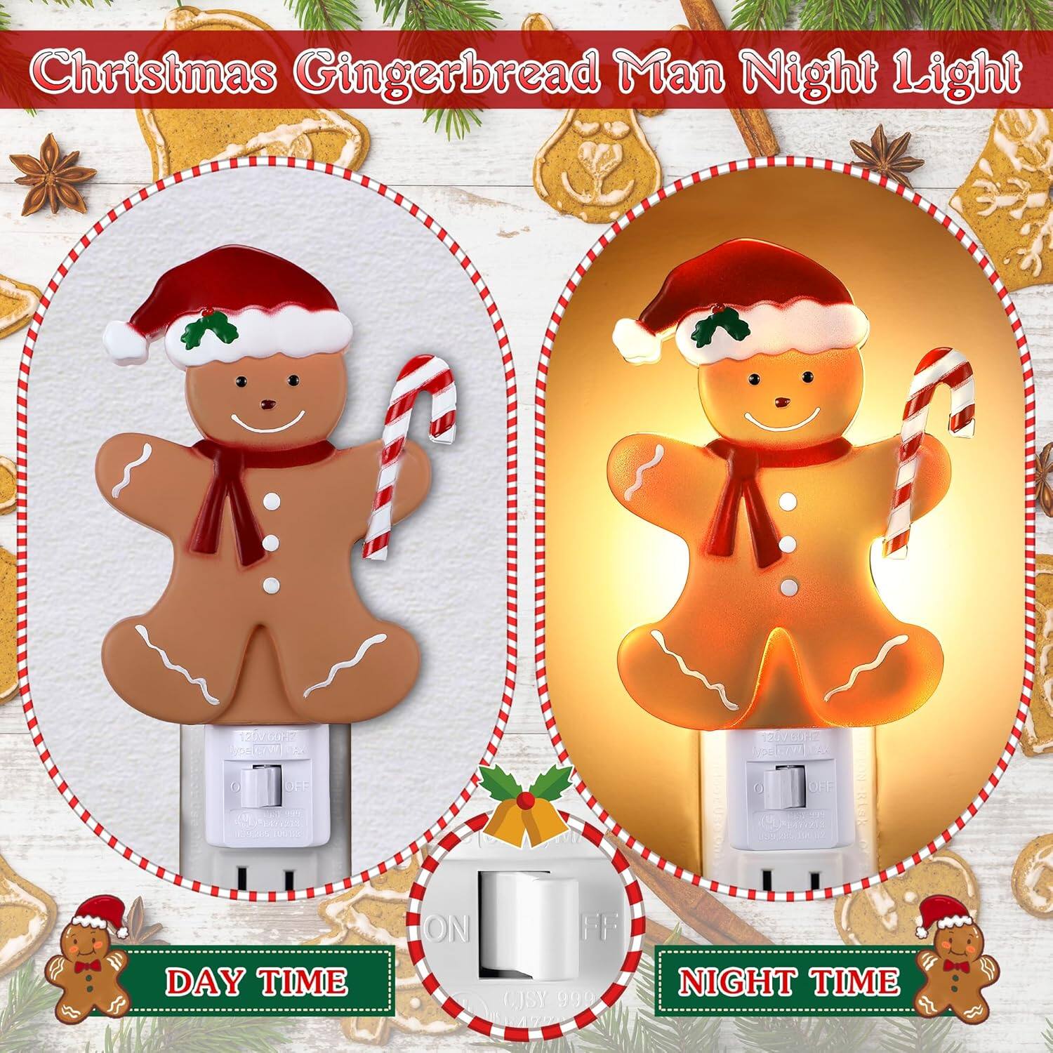 ACJPR Gingerbread Man Christmas Night Light – Plug In LED Decor Brown ...