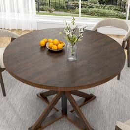 Lent Glitter Wood - 47" Round Farmhouse Dining Table for 4 Thickened Wooden Top & Metal Support - Brown