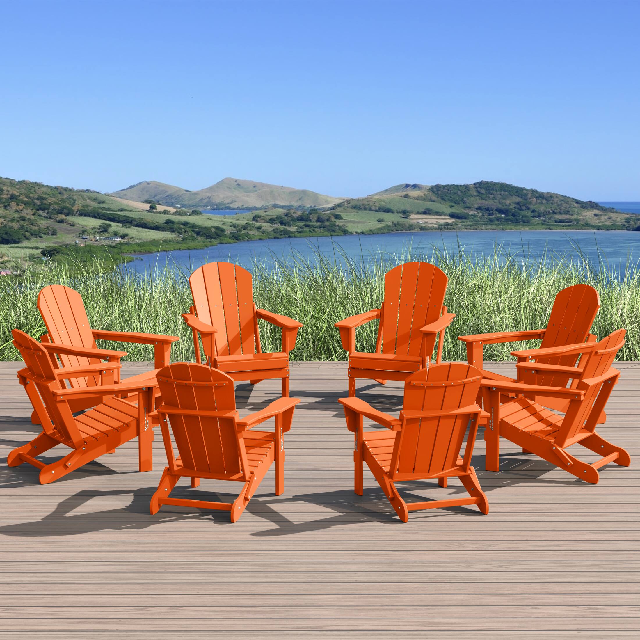 Angle. WestinTrends - WestinTrends Malibu Outdoor Folding Poly Adirondack Chair (Set of 8) - Orange.