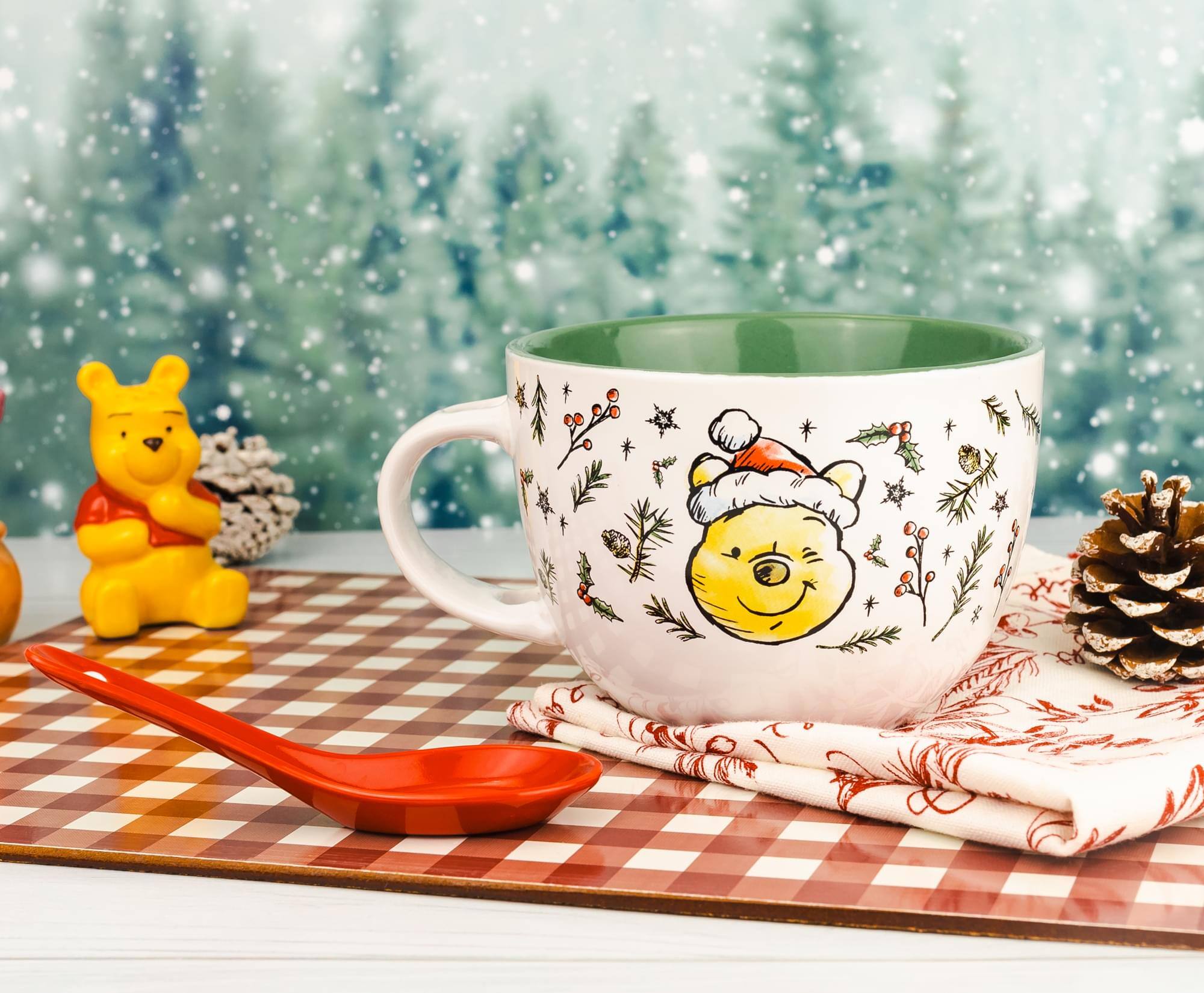 Alt View 3. Disney - Disney Winnie the Pooh Holly Ceramic Soup Mug With Spoon | Holds 24 Ounces - White.