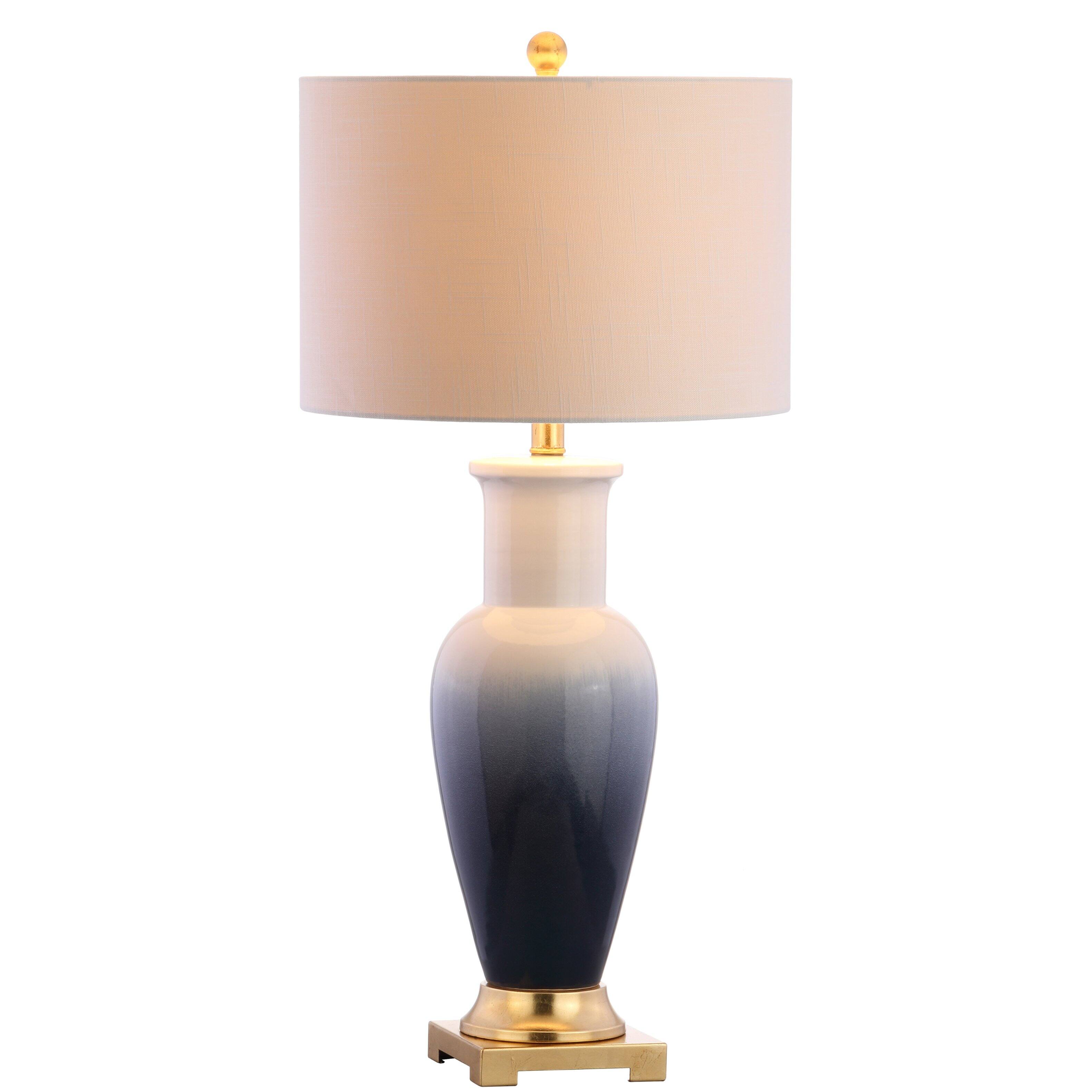 Front. Jonathan Y - Dip Dye 31.5" Ceramic LED Table Lamp, White/Navy - White/Navy.