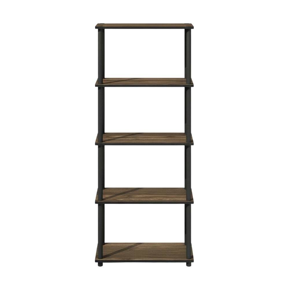 Back. FurniFact - Wooden Bookcase with Open Shelving for Living Room Storage - Columbia Walnut/Black.