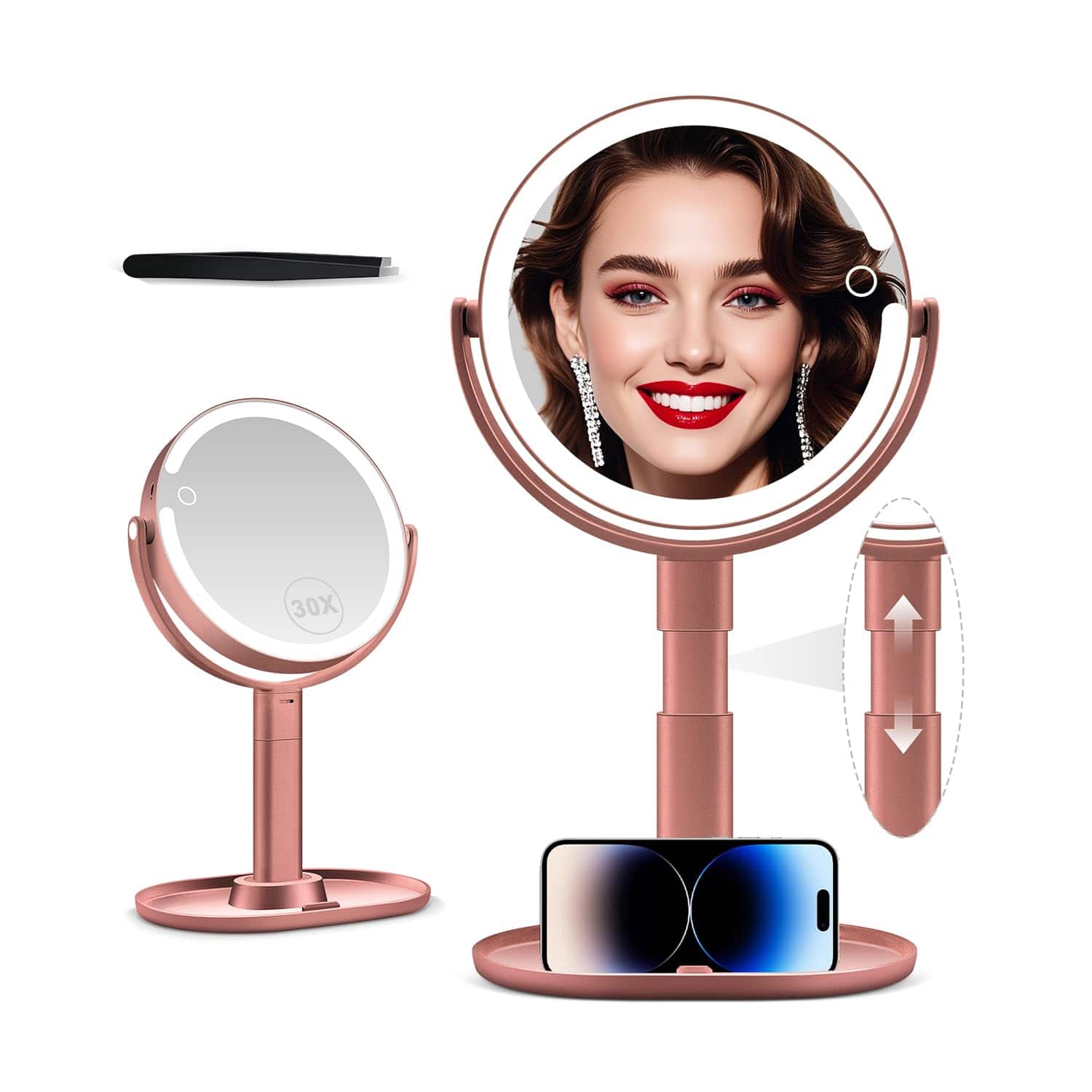 Stylel Star - Makeup Mirror With Lights 20x Magnifying Light And Touch Vanity 3 Color 80 Leds Height Adjustable Desk White