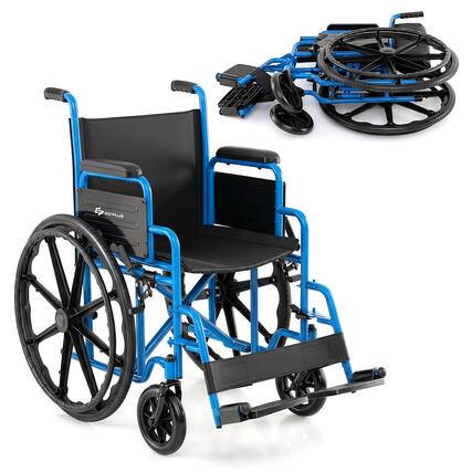 Front. GOPLUS - Goplus Lightweight Folding Wheelchair for Adults with Swing-Away Footrest & Desk Arm - Blue+Black.