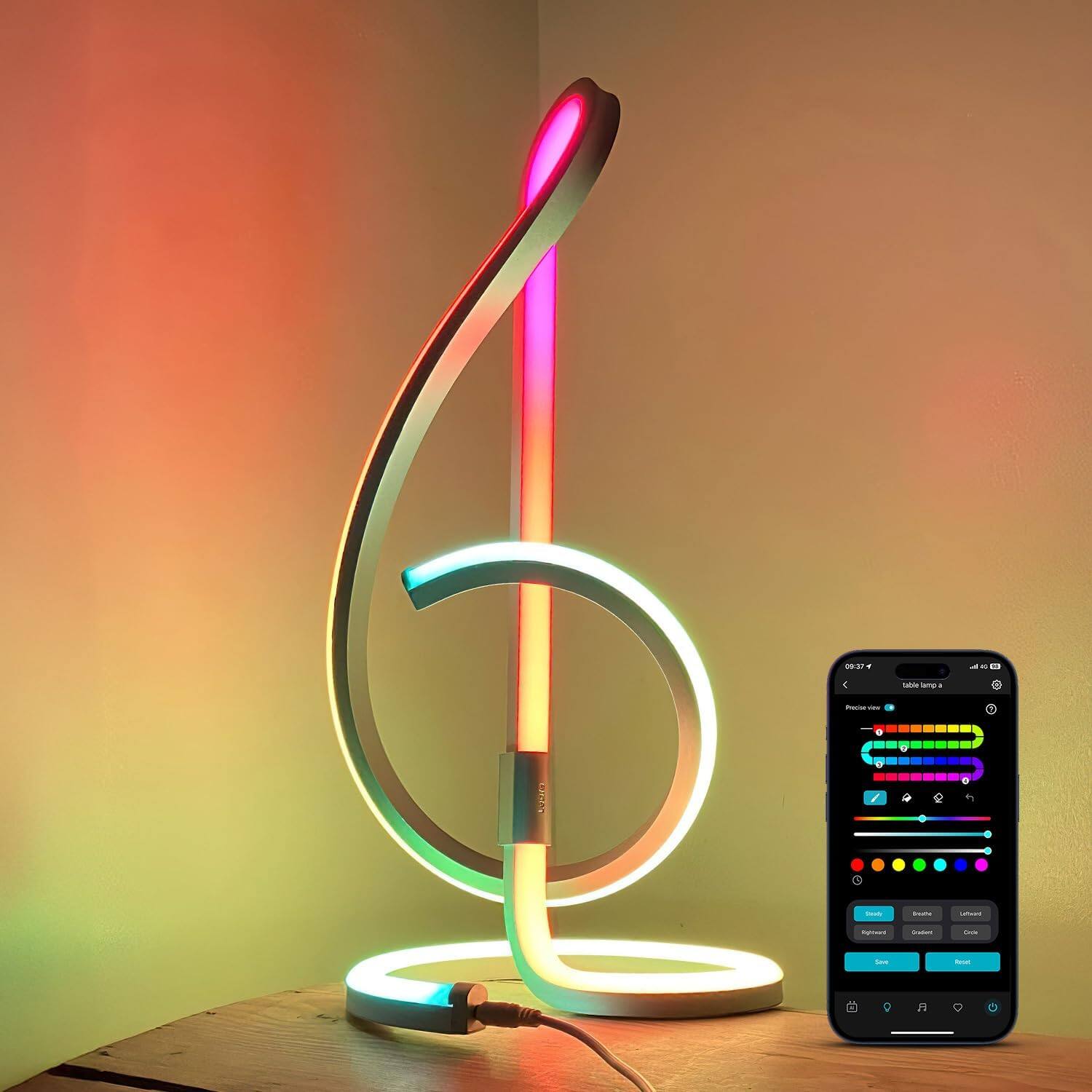 Front. The Best Inks - Table Lamp Lamp Smart LED Modern Addressable Lamps Alexa Google Home Enable Control Color Changing Spiral - Treble Clef.