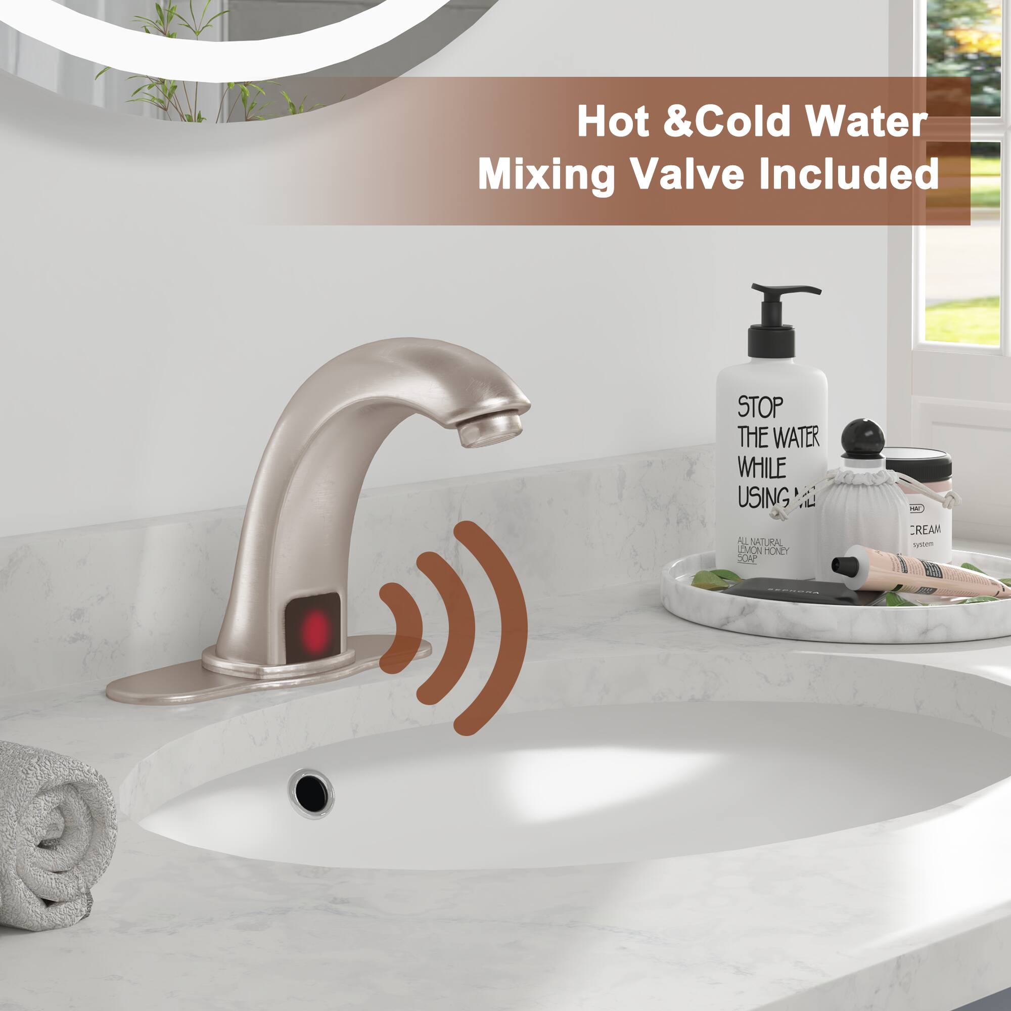 Hot & Cold Water Mixing Valve Included

STOP THE WATER WHILE USING A NATURAL EMONTONE 200 A - CREAM