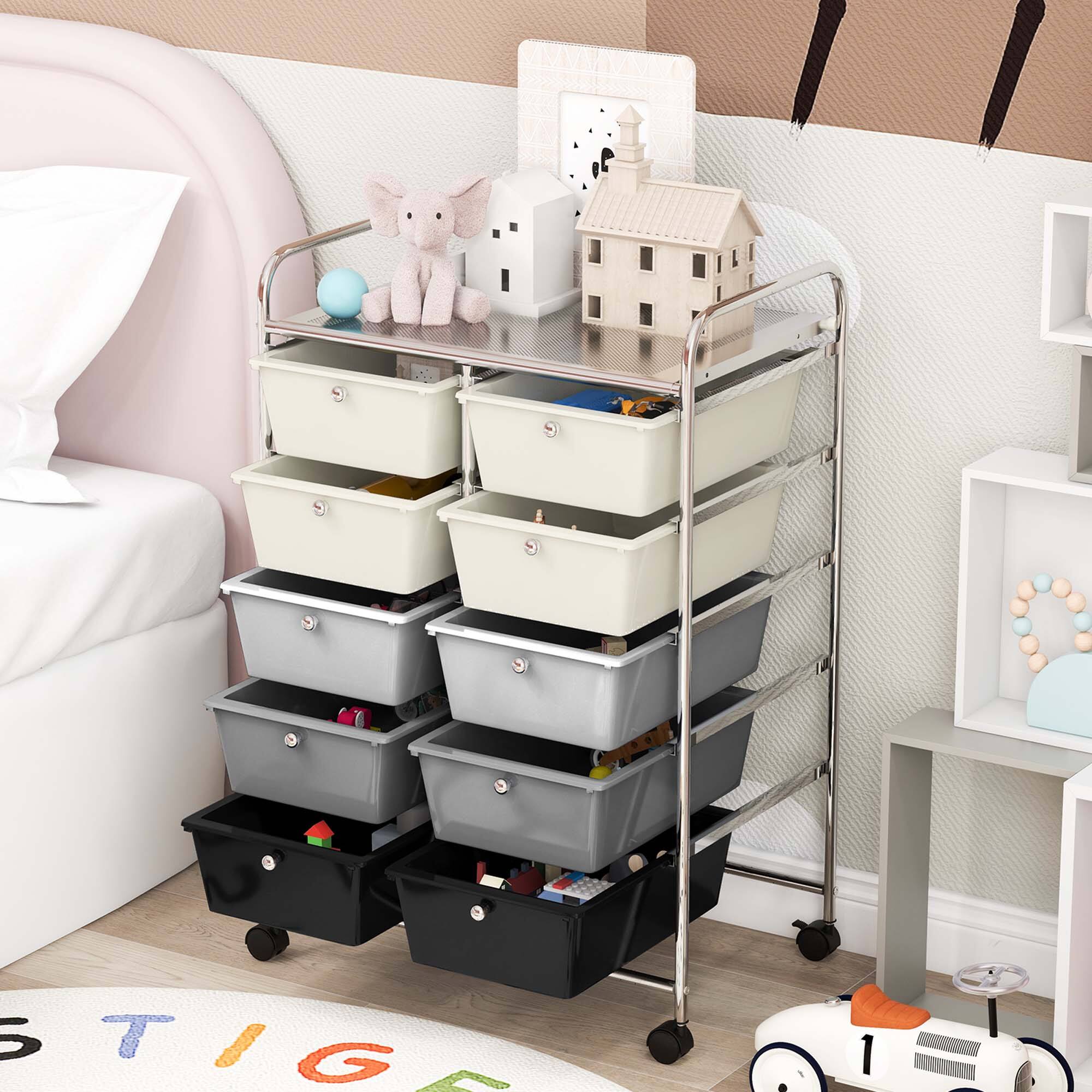 Alt View 3. Costway - 10 Drawer Storage Cart Utility Rolling Trolley Kitchen Office Organizer - Gradient Gray.