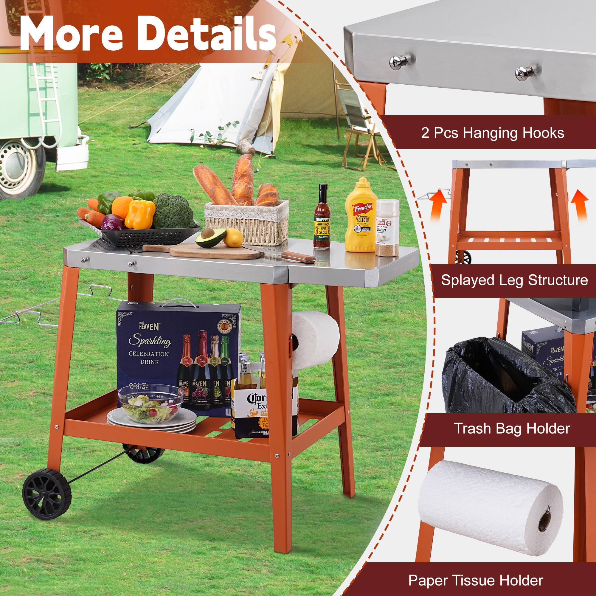 More Details

2 Pcs Hanging Hooks

Splayed Leg Structure

Trash Bag Holder

Paper Tissue Holder