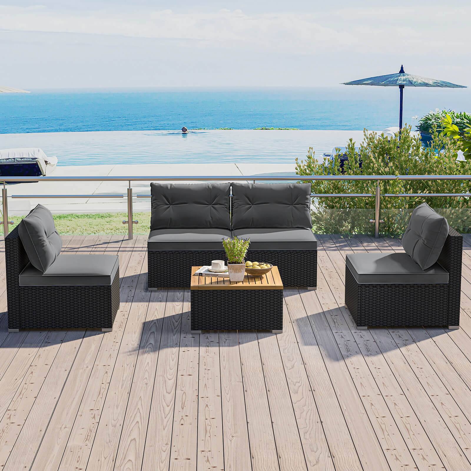 Alt View 3. Costway - Costway 5 Piece Outdoor Furniture Set with Seat & Back Cushions Acacia Wood Tabletop - Gray.