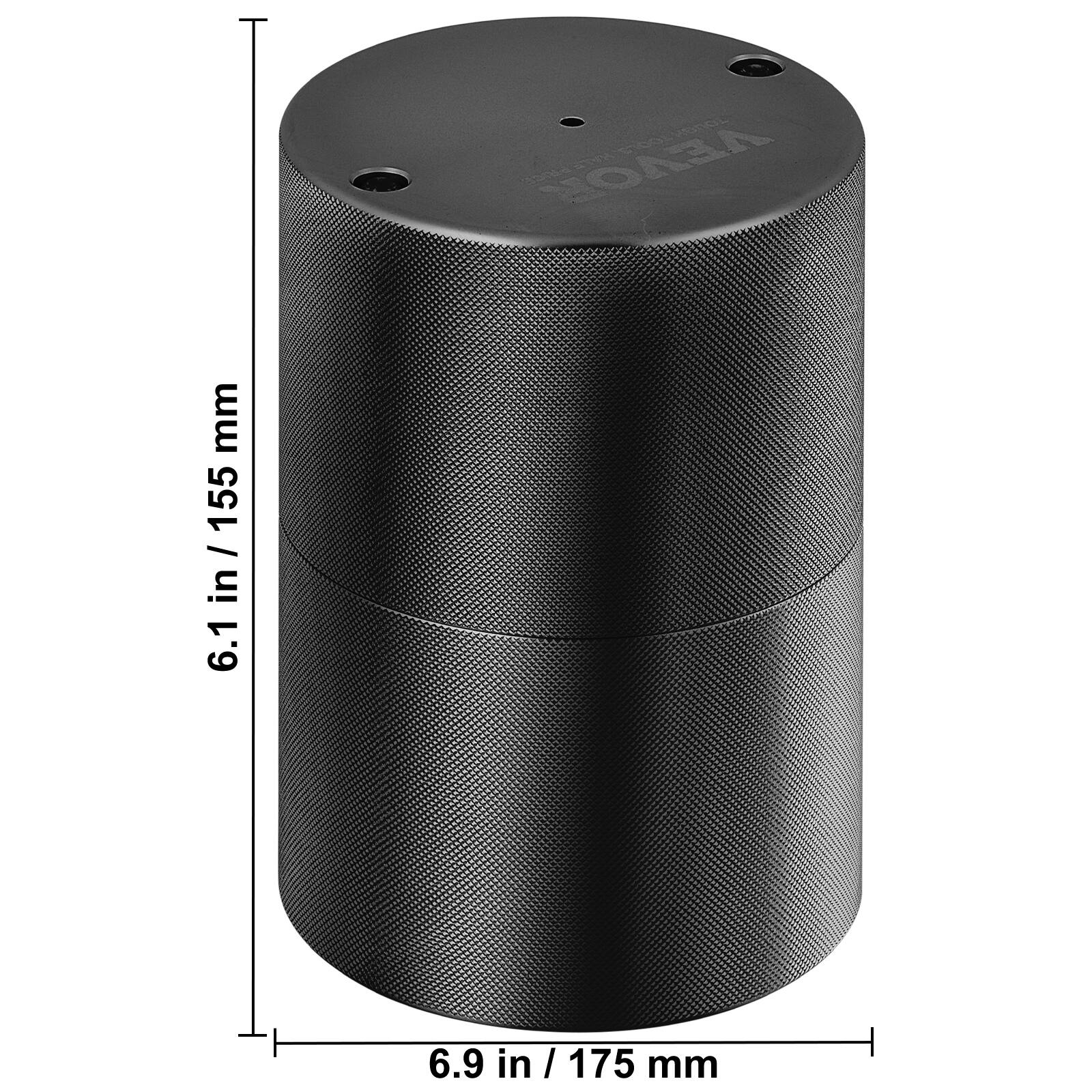 The corrected text from the image is:

- Height: 6.1 in / 155 mm
- Diameter: 6.9 in / 175 mm