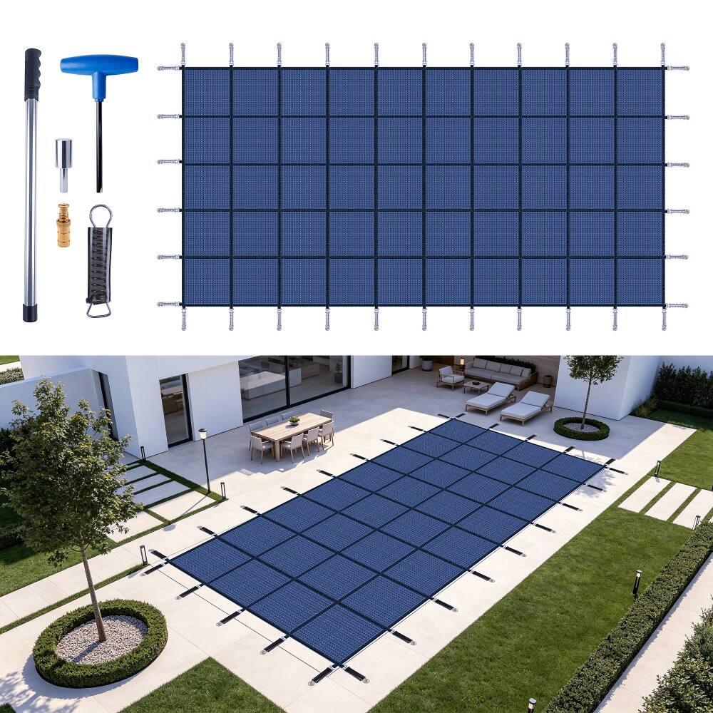 Front. Ropilly - Ropilly Rectangular Winter Pool Cover, Inground Pool Safety Cover 25x45, Blue Mesh.