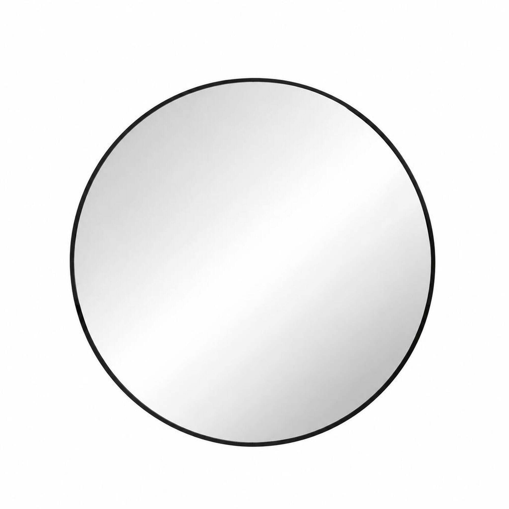 Front. RYHNUYNE - 42 Inch Round Wall Mirror, Black Metal Frame, Circular Vanity Mirror for Bathroom, Living Room and Bedroom Decor - Black.