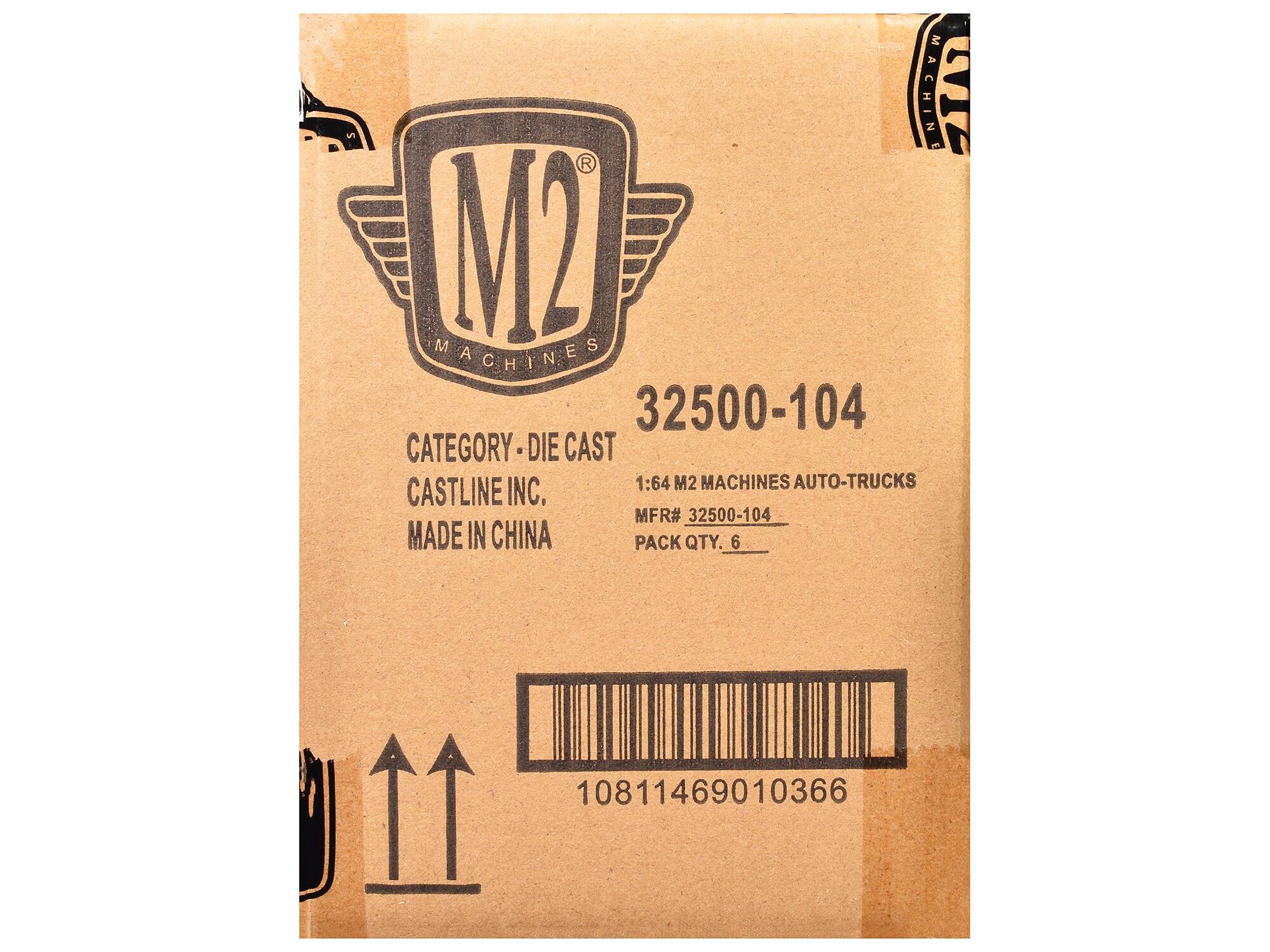 M2 MACHINES  
32500-104  
CATEGORY - DIE CAST  
CASTLINE INC.  
MADE IN CHINA  
PACK QTY. 6  
1:64 M2 MACHINES AUTO-TRUCKS  
MFR# 32500-104  
10811469010366