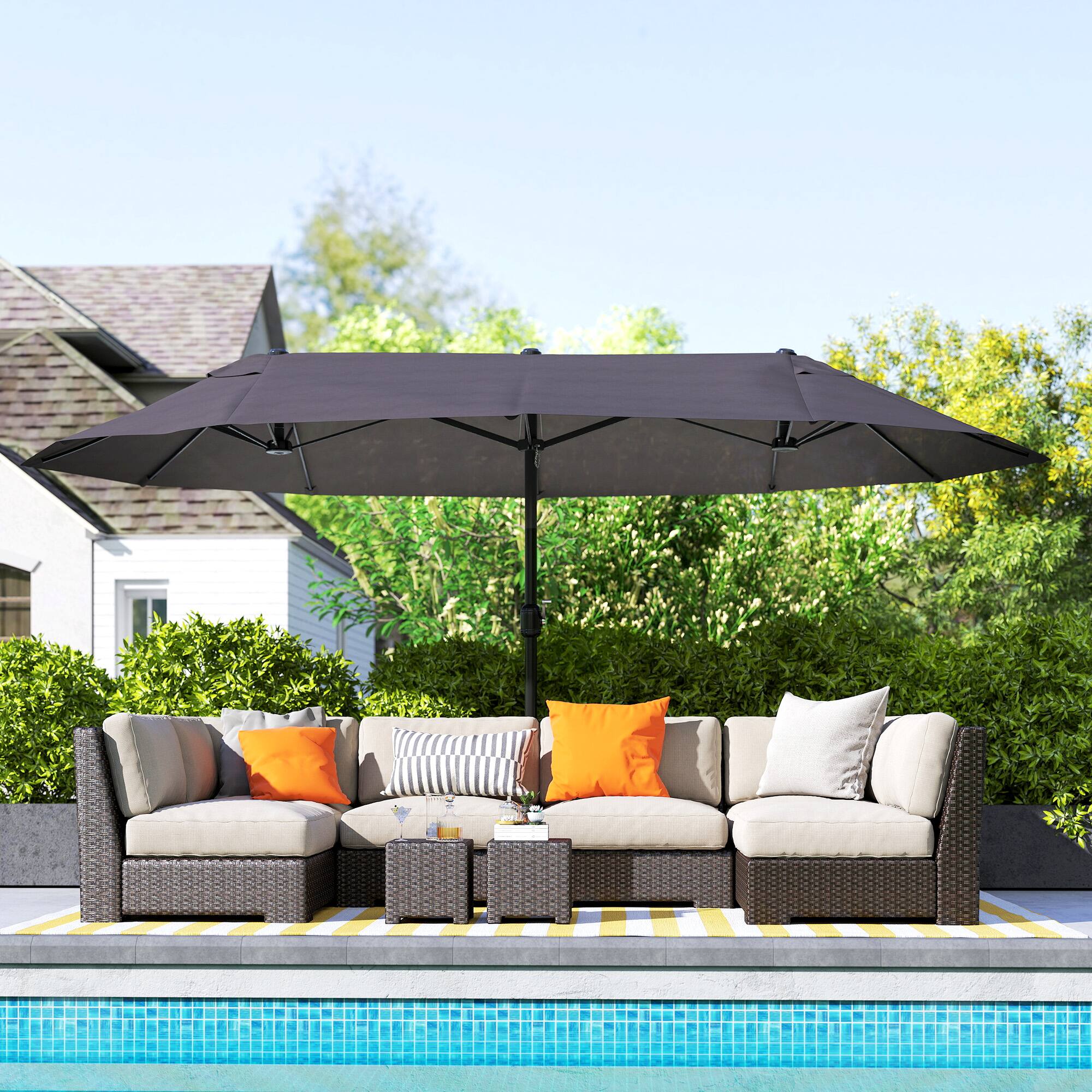 Alt View 8. Outsunny - Extra Large 15 ft Patio Umbrella, Double-Sided Large Outdoor Umbrella with Crank Handle and Air Vents for Backyard - Grey.