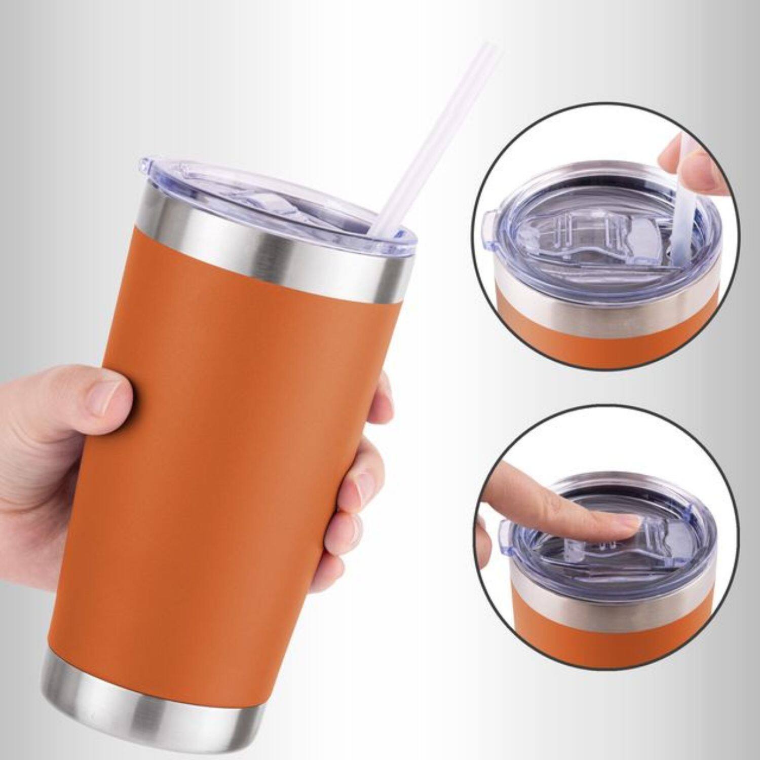 Alt View 1. Zulay Kitchen - Zulay Kitchen 20oz Double Walled Insulated Tumbler with Lid and Straw - Pumpkin.