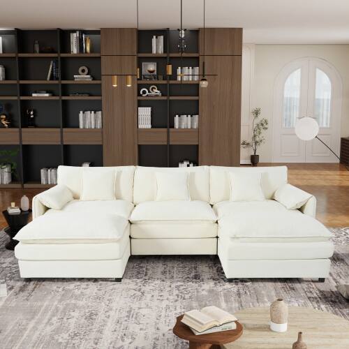 Front. Anysun - Oversized U-Shape Chenille Sectional - 3-Seat Deep-Seat Cloud Couch with 2 Ottomans, DIY Modular for Living Room - Beige.