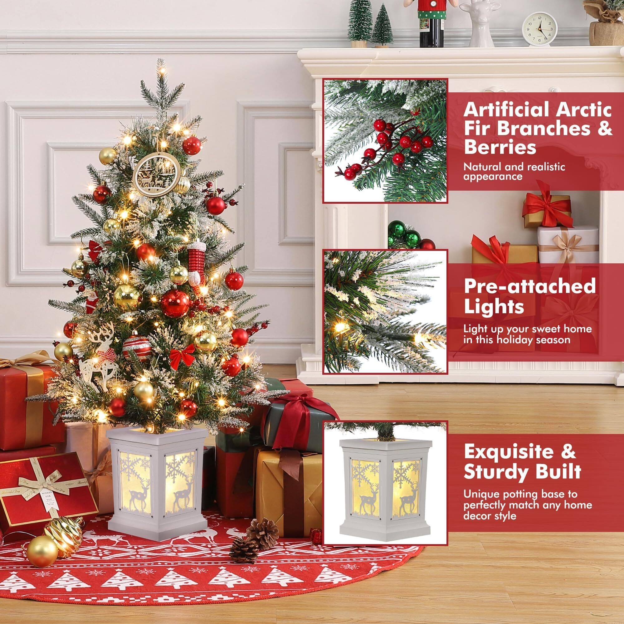 Artificial Arctic Fir Branches & Berries  
Natural and realistic appearance  

Pre-attached Lights  
Light up your sweet home in this holiday season  

Exquisite & Sturdy Built  
Unique potting base to perfectly match any home decor style