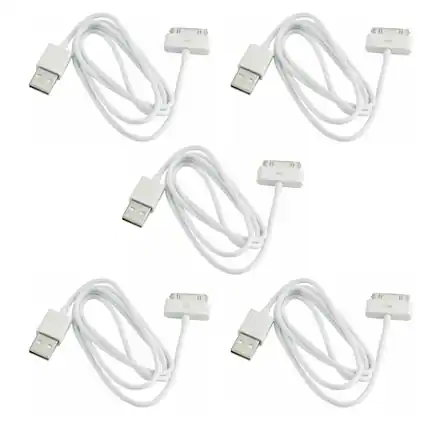 Front. Qixxronics - (5 PACK) 3Ft 30-Pin USB Cable for iPhone 4 4S 3G 3GS USB Sync Cable Charging Cable, iPad 1 2 3, iPod Nano, iPod Touch - White.