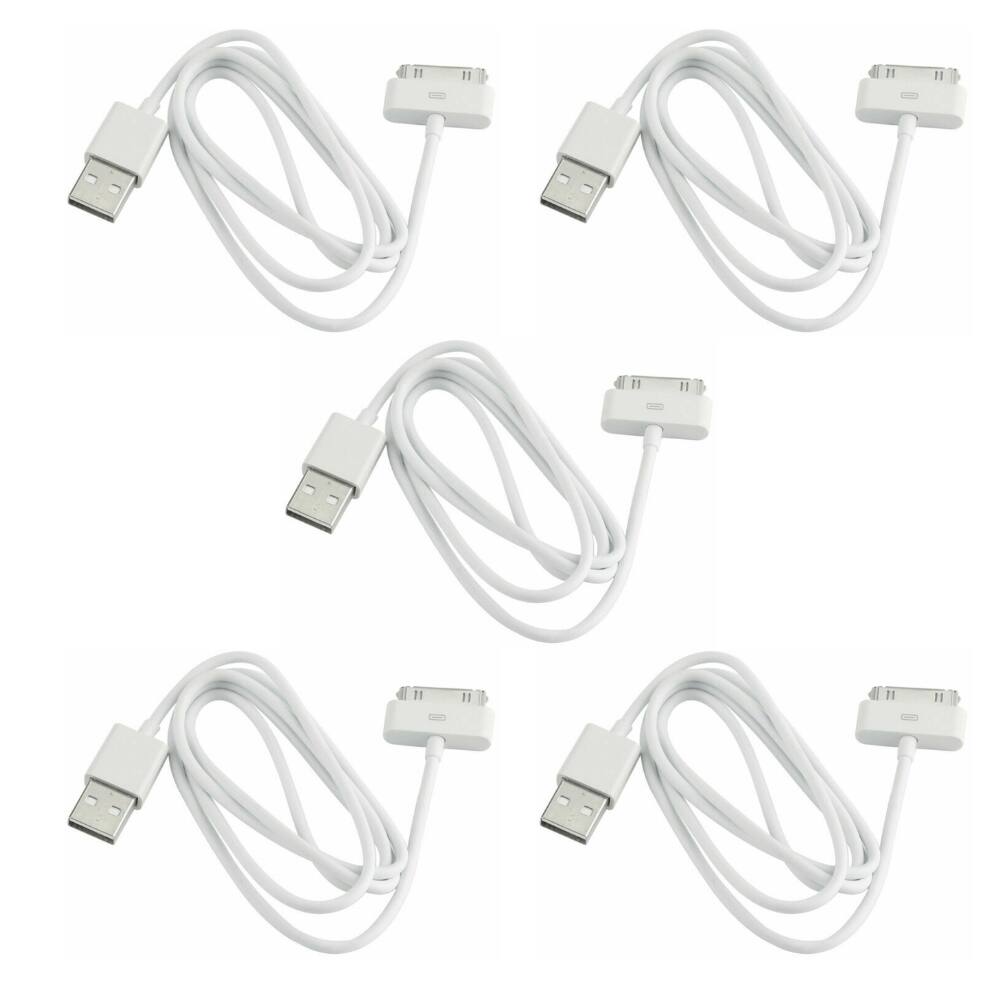 Front. Qixxronics - (5 PACK) 3Ft 30-Pin USB Cable for iPhone 4 4S 3G 3GS USB Sync Cable Charging Cable, iPad 1 2 3, iPod Nano, iPod Touch - White.