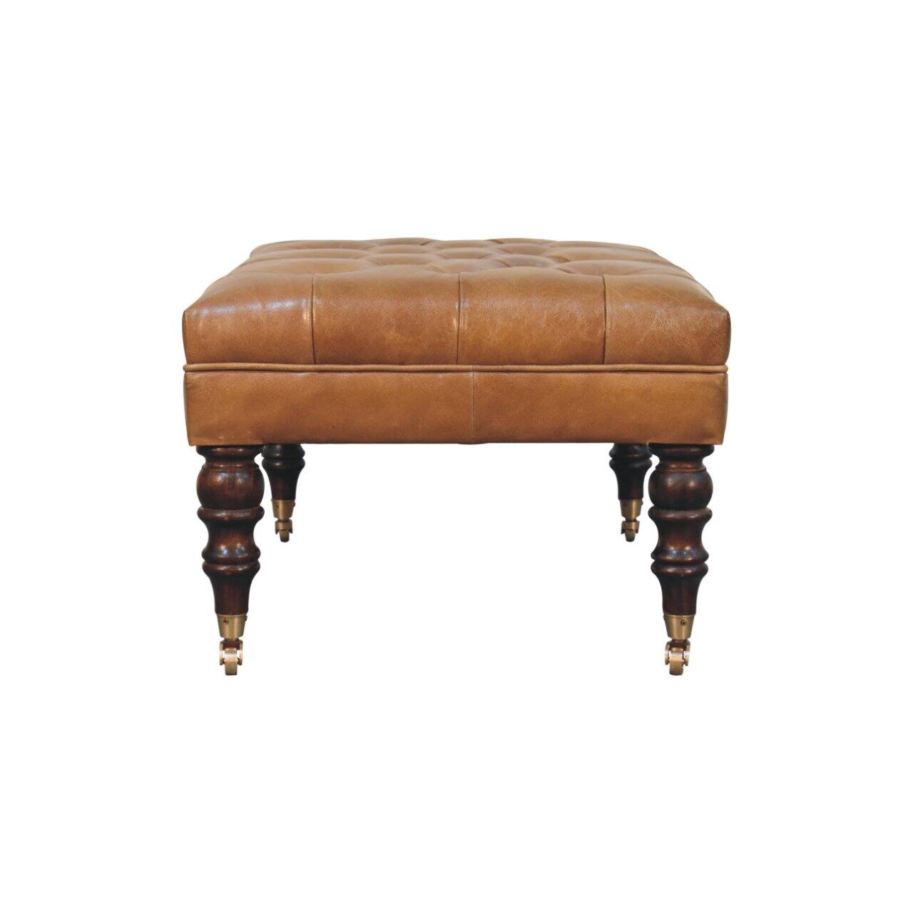 Alt View 6. Artisan Furniture - Artisan Furniture Solid Wood California Walnut Buffalo Brown Leather Ottoman with Castor Legs, Upholstered, Brown Color - Brown.