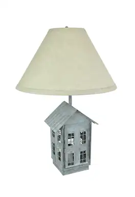 Zeckos - Rustic Zinc Dual Table Lamp And Accent Light Mid Century Modern Farmhouse Decor - Gray