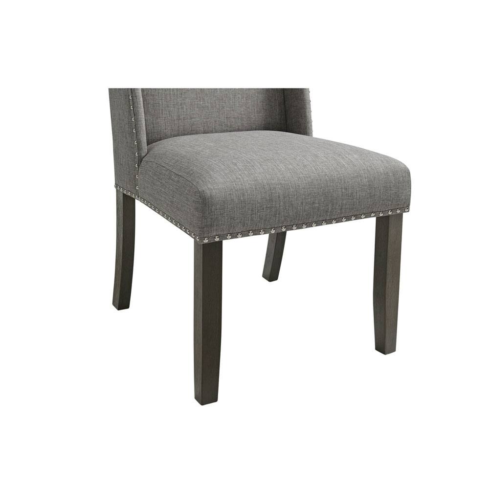 Back. Elements - Upholstered Dining Side Chair with Nailheads - Pair in Charcoal - Charcoal.