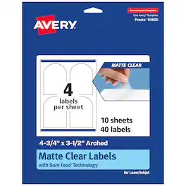 Avery - Matte Arched Labels, 4-3/4" x 3-1/2", 40 Total - Clear