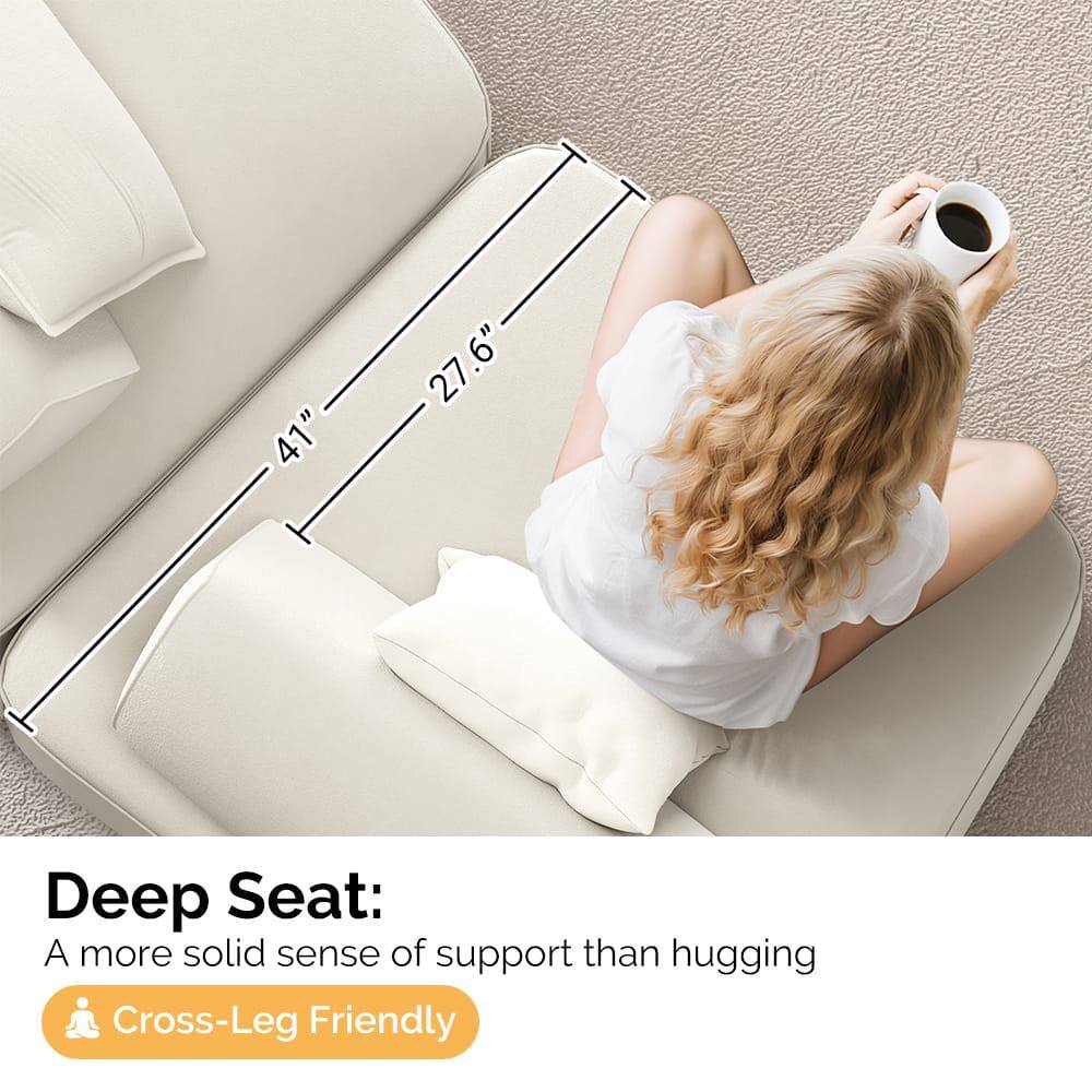Deep Seat:  
A more solid sense of support than hugging  
Cross-Leg Friendly  

41"  
27.6"  
27" Deep