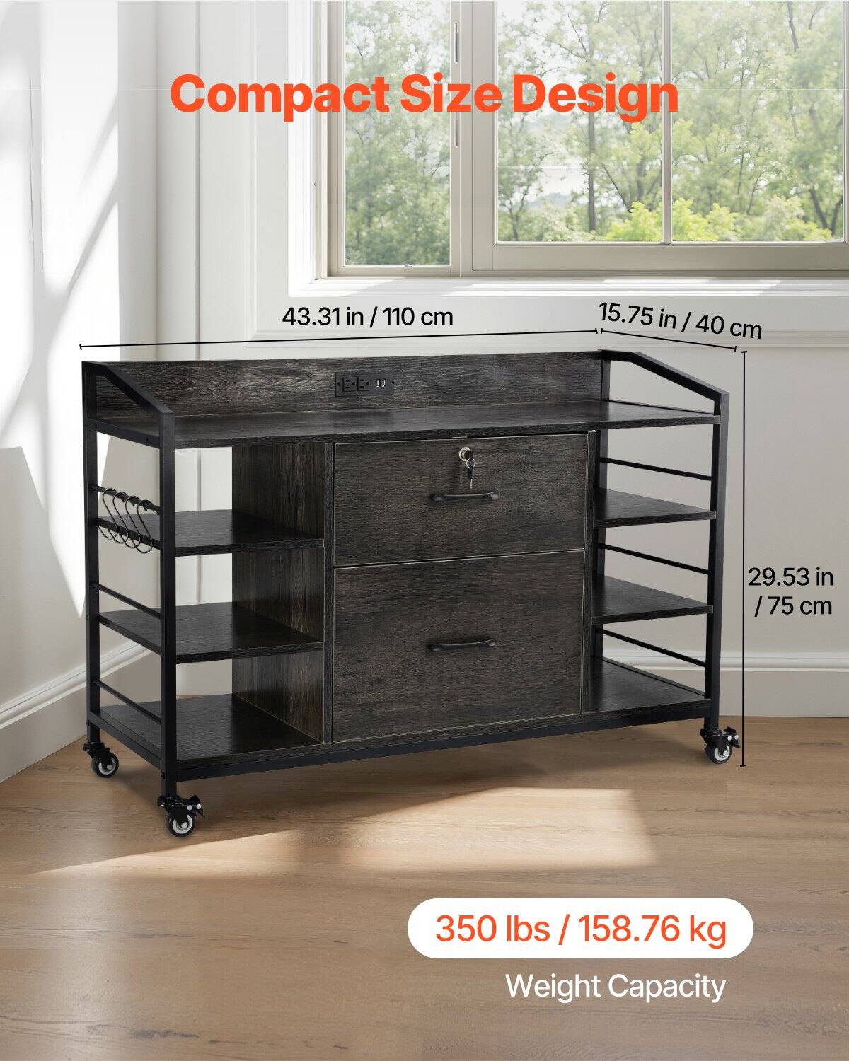 Compact Size Design  
43.31 in / 110 cm  
15.75 in / 40 cm  
29.53 in / 75 cm  
350 lbs / 158.76 kg Weight Capacity