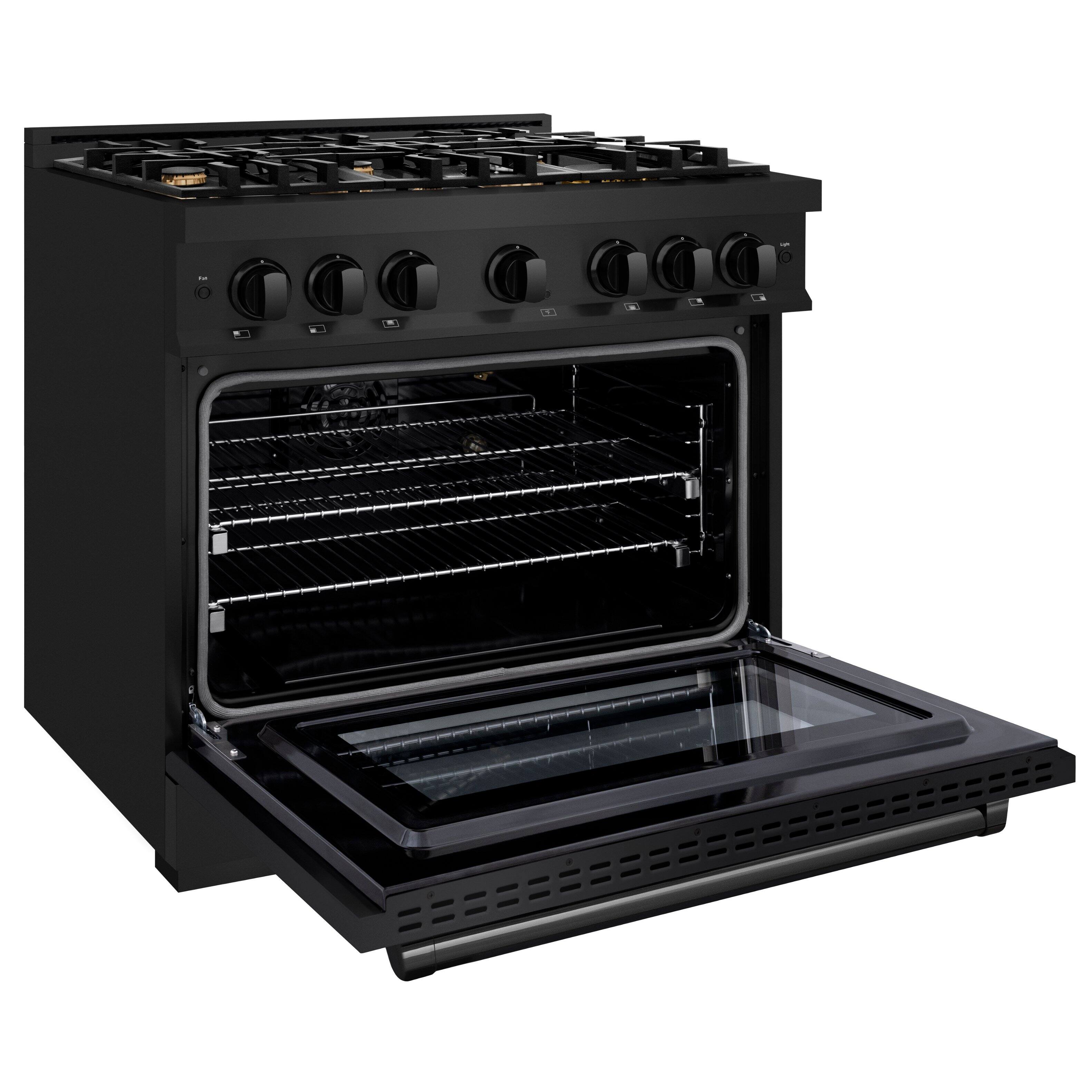 Angle. ZLINE - ZLINE 36 in. 5.2 cu. ft. Freestanding Select Gas Range w/ Convection Oven in Black Stainless & 6 Brass Burners - Black Stainless Steel.