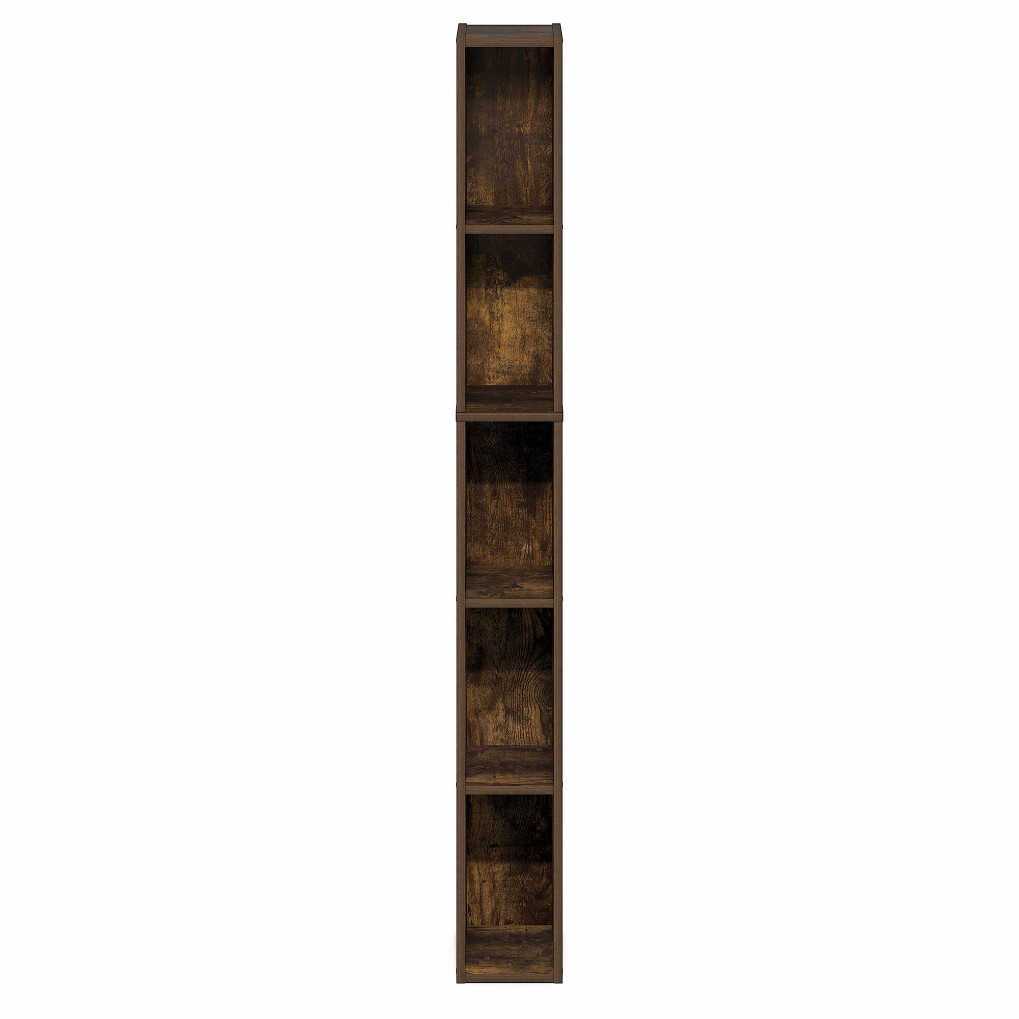 Alt View 6. Furinno - FULDA Book Shelf, 5-Tier Tall Narrow Bookshelf, Standing Bookcase with 6-In Width Storage Shelf, 9.3 x 5.9 x 51.9 - Amber Pine.