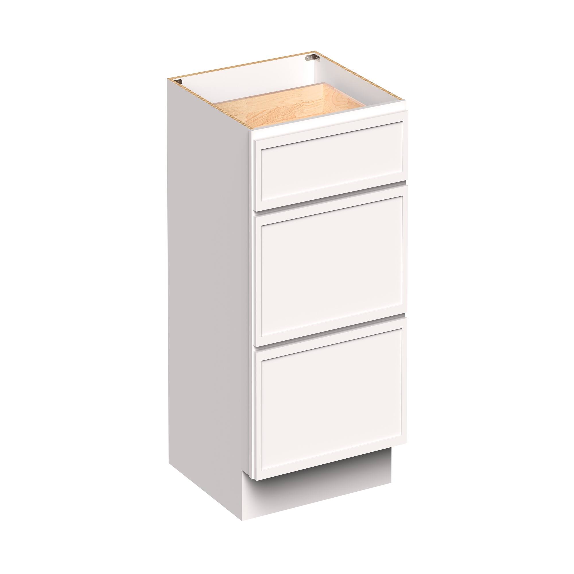 Angle. Boyel Living - 24-in W x 34.5-in H x 24-in D Slim Shaker RTA Kitchen 3-Drawer Base Cabinet with Soft-Close Drawers - Snow White.