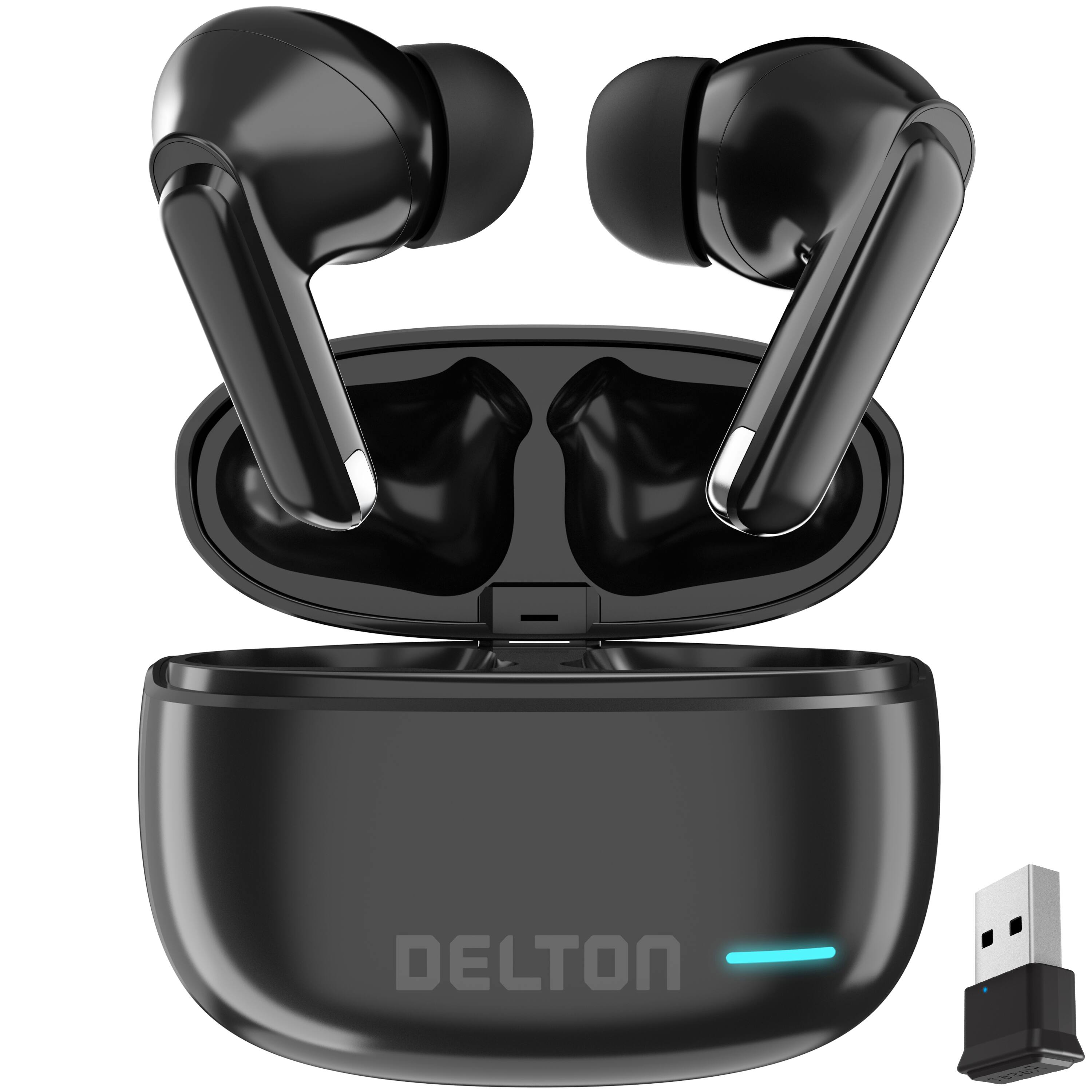 Front. Delton - Delton T70 Wireless Noise Canceling Bluetooth Computer Earbuds Headset with Auto-Pairing USB Dongle, Black (DBHT70) - Black.