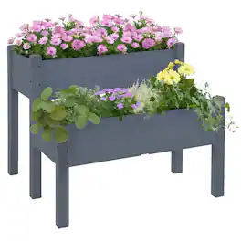 Outsunny - Raised Garden Bed 2-Tier Wooden Planter Box for Backyard, Patio to Grow Vegetables - Gray