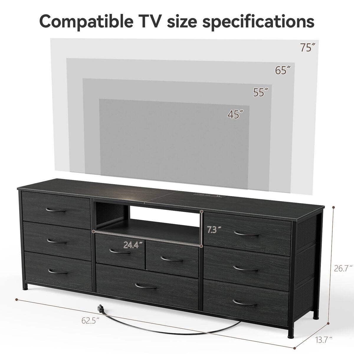 Compatible TV size specifications: 75", 65", 55", 45", 24.4", 7.3", 26.7", 62.5", 13.7"