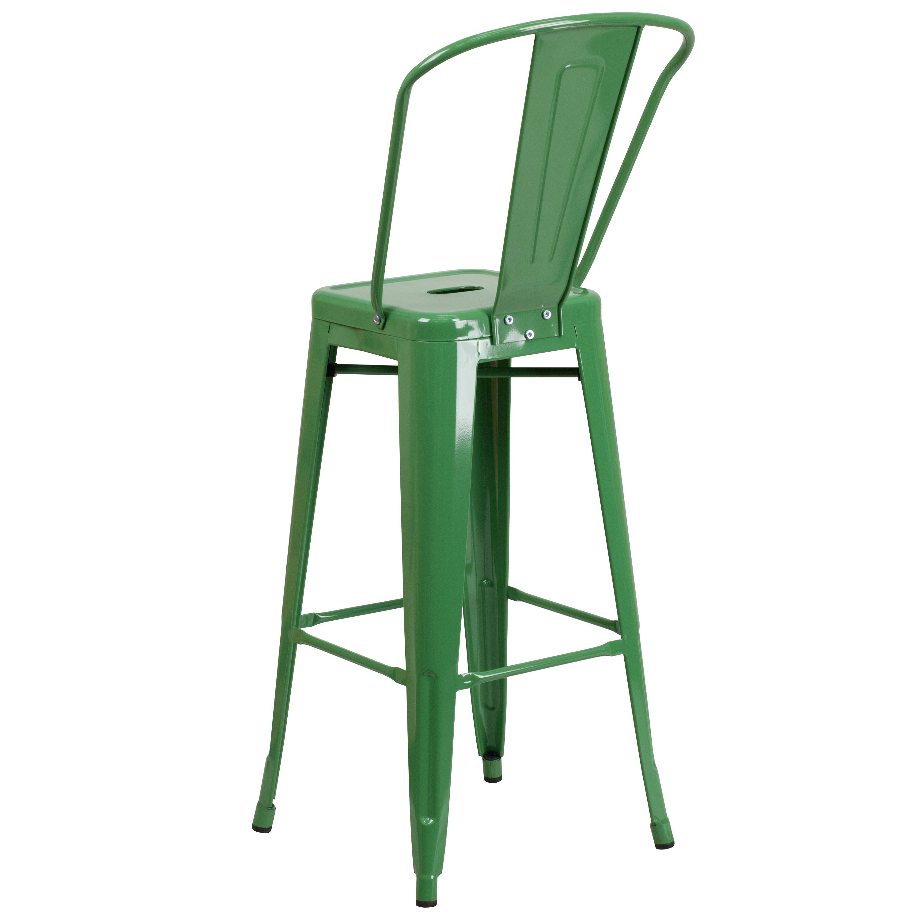 Alt View 5. Emma + Oliver - Commercial Grade 30"H Colorful Metal Indoor-Outdoor Barstool with Back - Green.