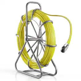 VEVOR - Fish Tape Fiberglass, 500FT 6.3MM, Duct Rodder Fishtape Wire Puller with Stand, 1/4-Inch Cable Running Rod - Yellow
