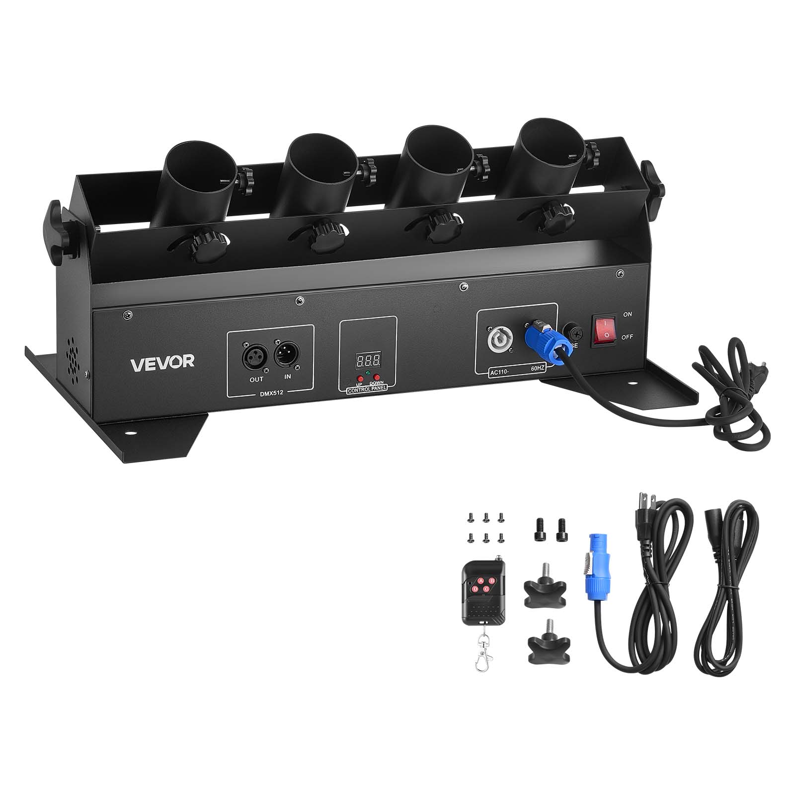 - VEVOR OUT IN AC110 60HZ DMX512
- ON OFF
- 8.8.8. COOL WARM WHITE