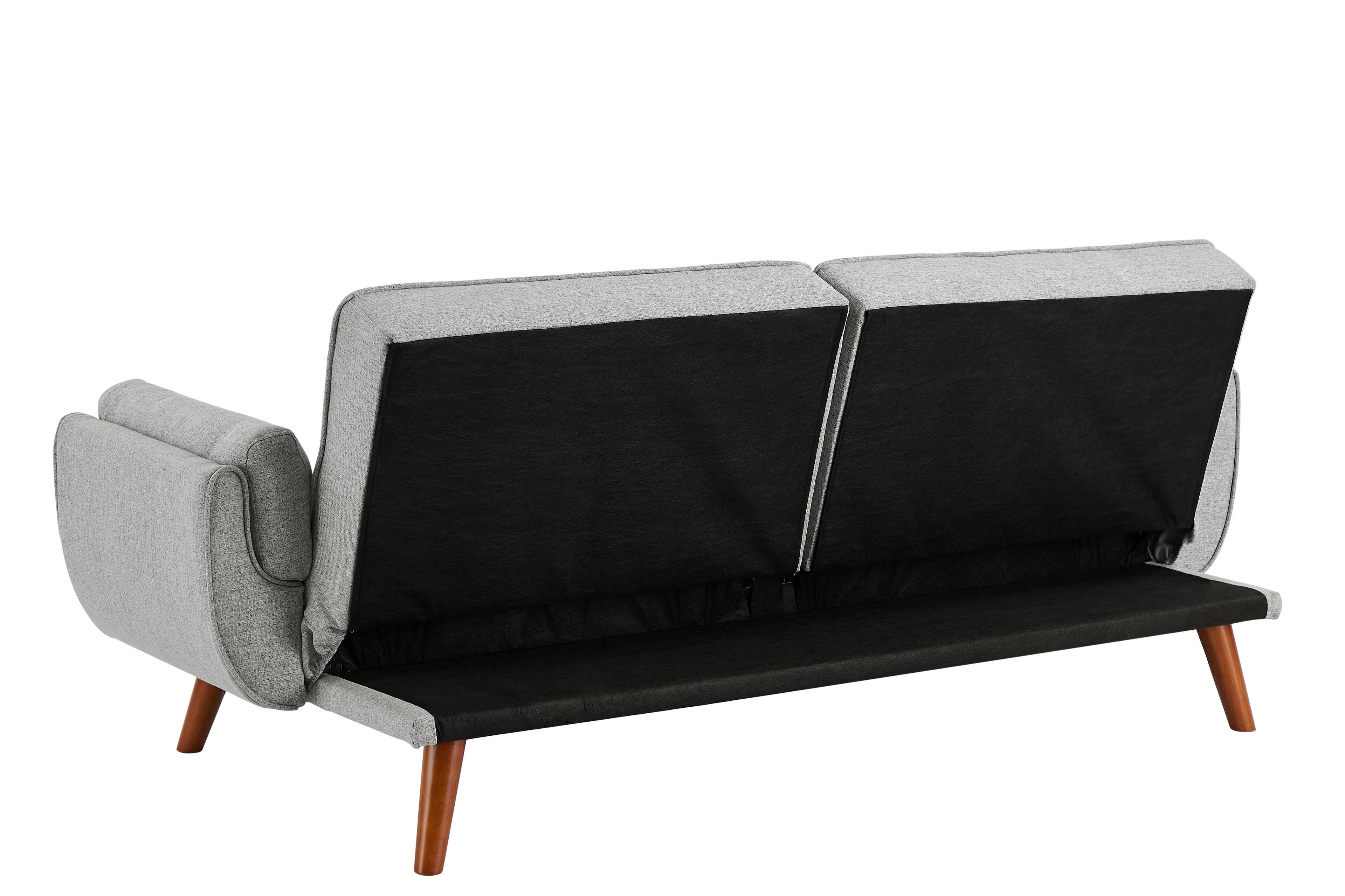 Back. DOMETOUR - 75" Convertible Sofa Bed Folding Loveseat Couch, Modern Futon Recliner Sleeper With Adjustable Backrest - Grey.