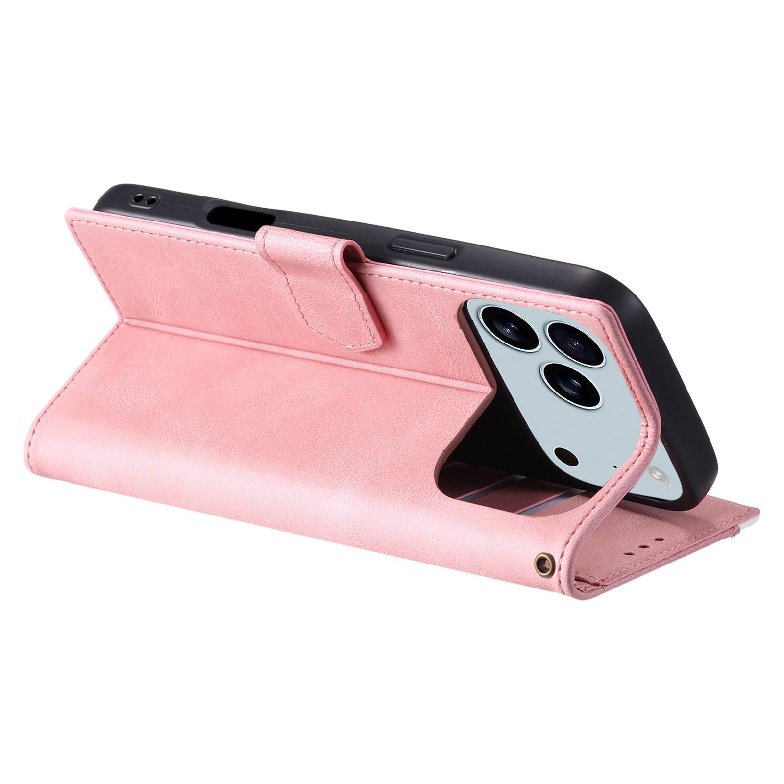 Back. Dteck - Wallet Case for Apple iPhone 17 Pro Max,Vintage PU Leather Flip Card Holder Kickstand Magnetic Closure Phone Cover - Pink.