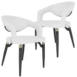 LeisureMod - Entice 2-PCS Modern Open-Back PU Leather Dining Chair with Powder-Coated Iron Legs - White